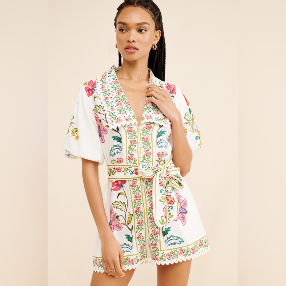 FARM Rio Floral Embroidered White Romper